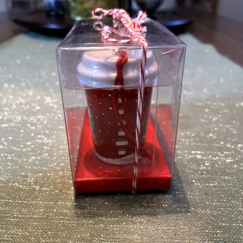 Starbucks 2007 Christmas Blend Coffee Ornament Set Of 2 Red Coffee Cup & Bag~New